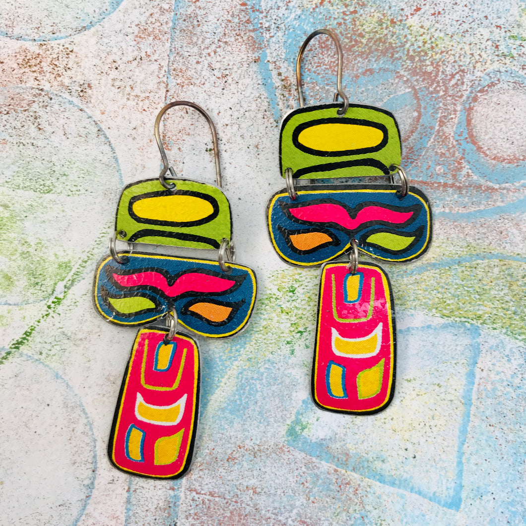 #3 Haida Mask Recycled Tin Chandelier Earrings