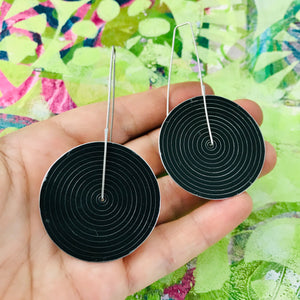 Contemporary Black Concentric Circle Big Recycled Tin Earrings