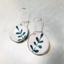 Load image into Gallery viewer, Tiny Green Leaves on White Tiny Dot Tin Earrings