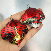 Load image into Gallery viewer, Oasis on Red Recycled Big Tin Earrings