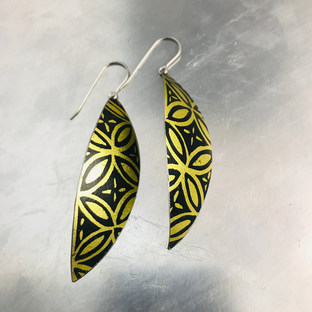 Black and Gold Upcycled Tin Leaf Earrings
