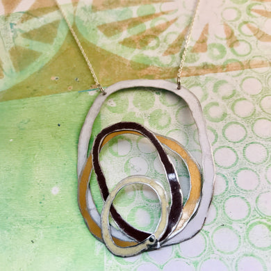Whites, Chocolate & Gold Scribbles Upcycled Tin Necklace