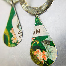 Load image into Gallery viewer, Antiqued Golden Ring &amp; Pink Flowers Tin Long Teardrops Earrings