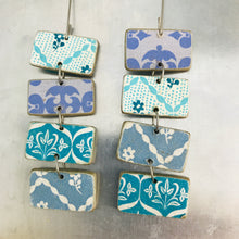 Load image into Gallery viewer, Mixed Blue Patterned Rectangles Recycled Book Cover Earrings