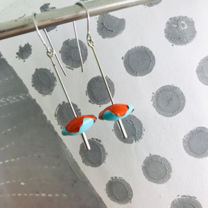 Persimmon & Aqua Wavy Bead Upcycled Tin Earrings