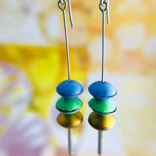 Load image into Gallery viewer, Cornflower, Fresh Pea, Gold Tiny Macarons Tin Earrings