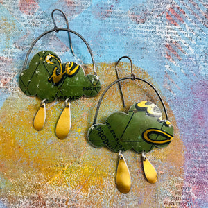 Vintage French Green Clouds & Golden Rain Drops Zero Waste Tin Earrings