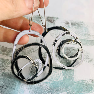 Black and White Big Scribbles Upcycled Tin Earrings