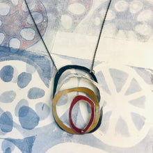 Load image into Gallery viewer, Twilight, Snow, Gold, &amp; Scarlet Scribbles Upcycled Tin Necklace