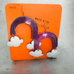 Purple Etched Rainbows with Dotty Clouds Upcycled Tin Earrings