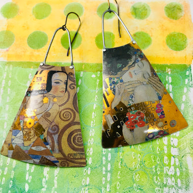 Klimt The Kiss Upcycled Tin Long Fans Earrings