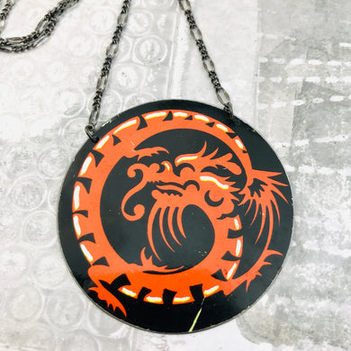 Spiral Dragon Circle Upcycled Tin Necklace
