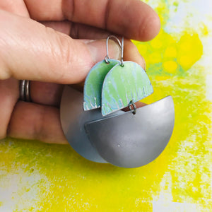 Antiqued Green & Pewter Upcycled Tin Boat Earrings