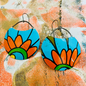 Filofax Orange Flowers Circles Upcycled Tin Earrings