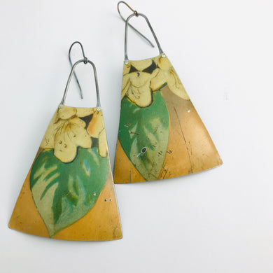 Vintage Dogwood Upcycled Vintage Tin Long Fans Earrings