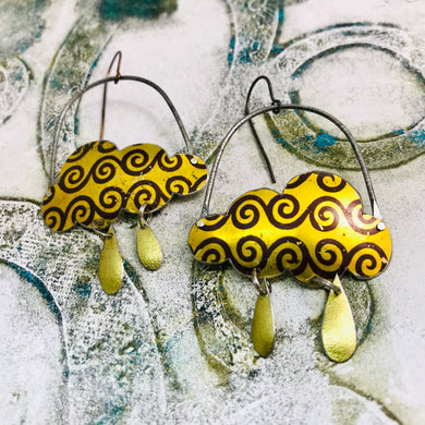 Golden Swirly Clouds & Rain Drops Zero Waste Tin Earrings