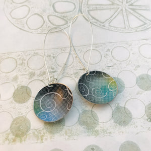 Swirly Charcoal and Cools Large Basin Tin Earrings