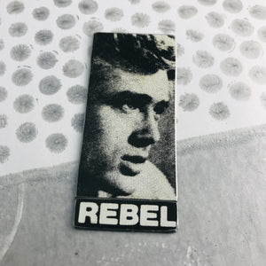 RESERVED Rebel pin and Little Lucky Cats Upcycled Tin Earrings