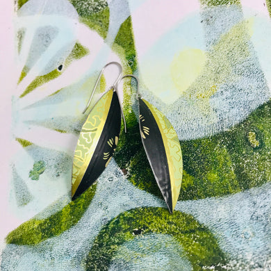 Spring Green & Black Little Leaf Shape Tin Earrings
