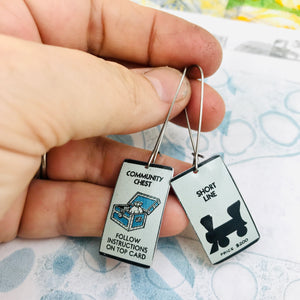 Monopoly Board Rectangle Recycled Tin Earrings