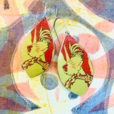 Golden Roosters Upcycled Little Pod Tin Earrings