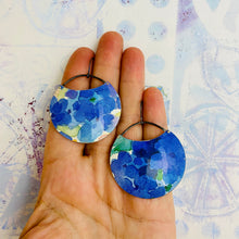 Load image into Gallery viewer, Bright Blue Watercolor Flowers Circles Upcycled Tin Earrings