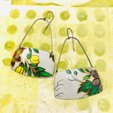 Vintage Flowers Rounded Rectangles Zero Waste Tin Earrings