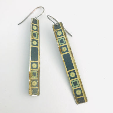 Vintage Geometric Blues Rectangles Tin Earrings