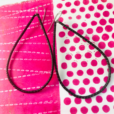 Spiraled Black Tin Big Teardrop Earrings