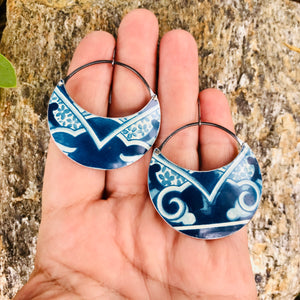 Deep Blueberry Crescent Circles Upcycled Tin Earrings