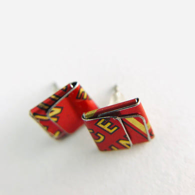 Paprika Folded Square Upcycled Tin Post Earrings