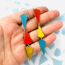 Load image into Gallery viewer, Turquoise, Gold &amp; Coral Small Narrow Kites Recycled Tin Earrings