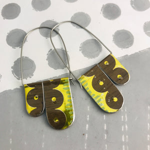 Chartreuse and Walnut Arch Dangle Tin Earrings