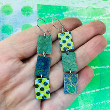 Load image into Gallery viewer, Blues &amp; Greens Upcycled Rectangles Tin Earrings