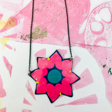 Load image into Gallery viewer, Bright Pink Blossom Upcycled Tin Necklace