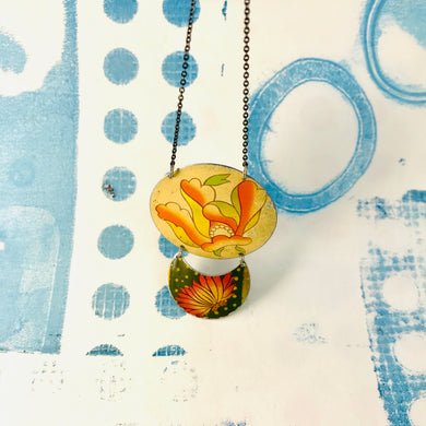 Flowered Oval & Green Crescent Zero Waste Tin Necklace