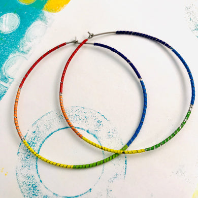 Rainbow Spiraled Tin Big Hoop Earrings