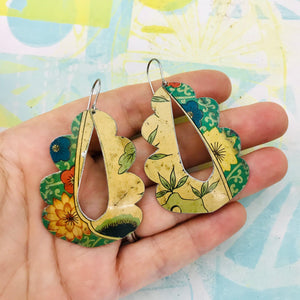 Vintage Flowers Wavy Upcycled Tin Earrings