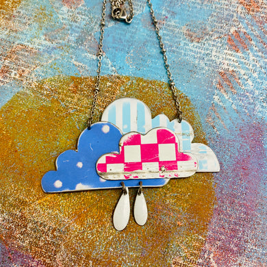 Cool Layered Patterned Clouds Upcycled Tin Necklace