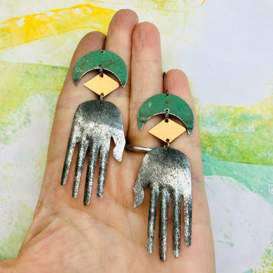 Gray Hand Talisman Zero Waste Tin Earrings