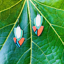 Load image into Gallery viewer, Mixed Brights Reuleaux Triangle Upcycled Teardrop Tin Earrings