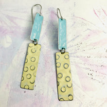 Load image into Gallery viewer, Buffed Blue &amp; Cream Recycled Tin Earrings