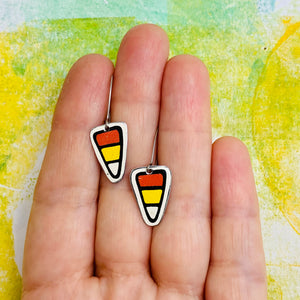 Tiny Candy Corn Upcycled Tin Earrings