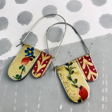 Antique Gold & Rose Bud Arch Dangle Tin Earrings