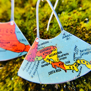 Vintage Tin Globe: Central America Small Fans Tin Earrings
