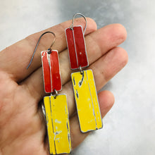 Load image into Gallery viewer, Rustic Matte Bright Red &amp; Yellow Zero Waste Tin Earrings