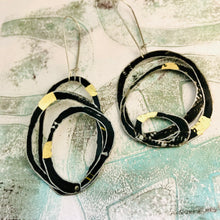 Load image into Gallery viewer, All Black Gold Leaf Big Scribbles Upcycled Tin Earrings