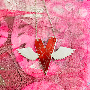 Sufi Heart Shimmery Crimson Upcycled Tin Necklace