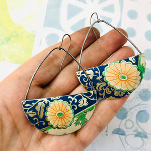Stylized Orange Flowers Upcycled Tin Earrings