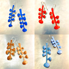 Load image into Gallery viewer, Cobalt Blue Matisse Leaves Upcyled Tin Earrings